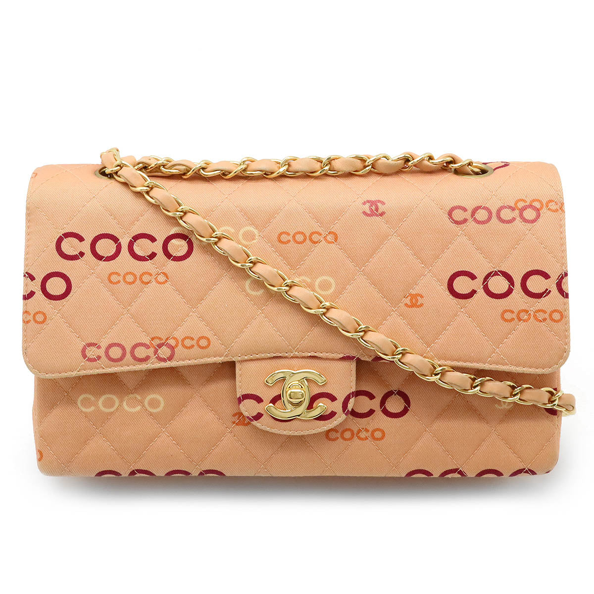Chanel Canvas/leather Coco Print Matelasse 25 Double Chain Shoulder Bag A01112