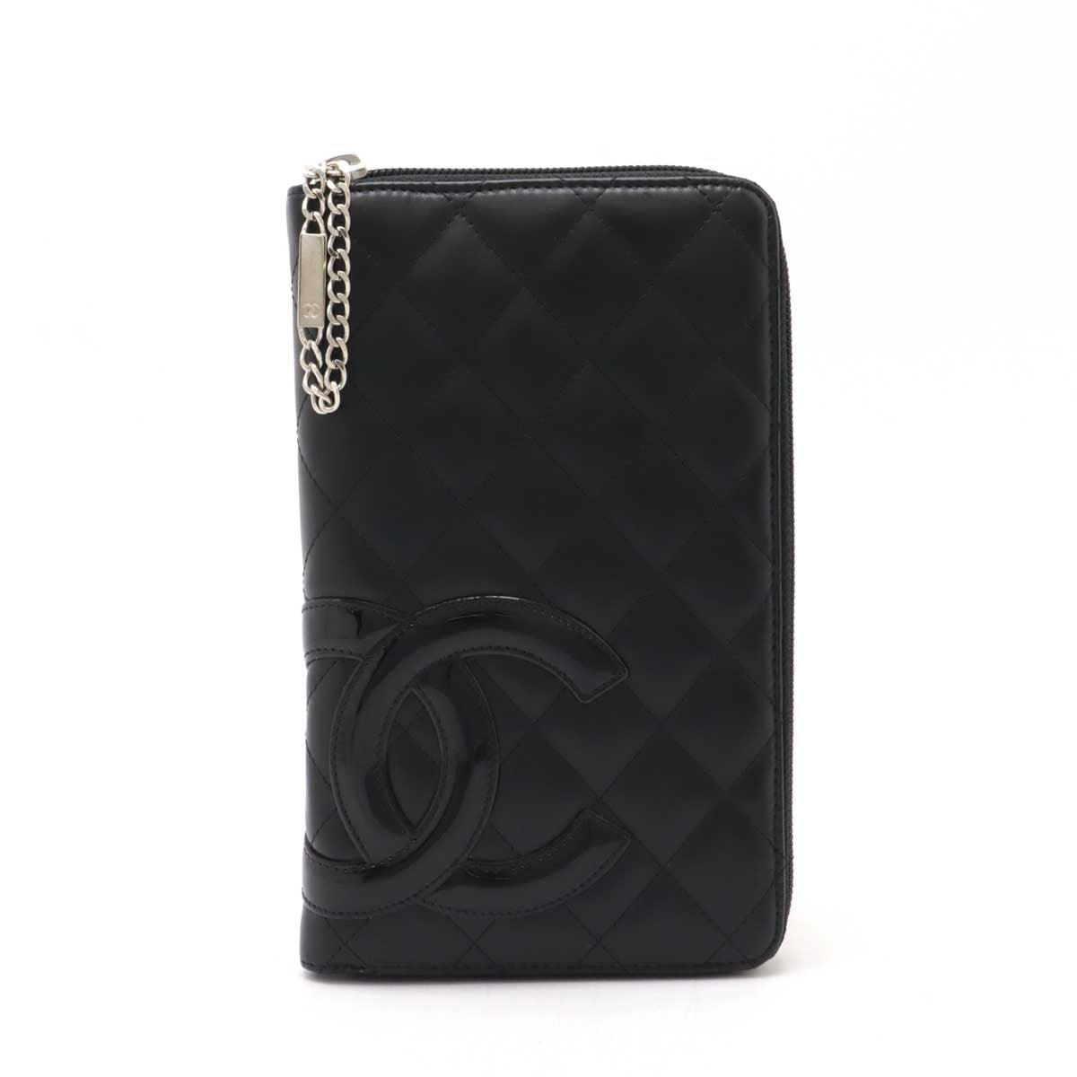 Chanel Cambon Line Coco Mark Long Zip Wallet Organizer Leather Enamel A48660