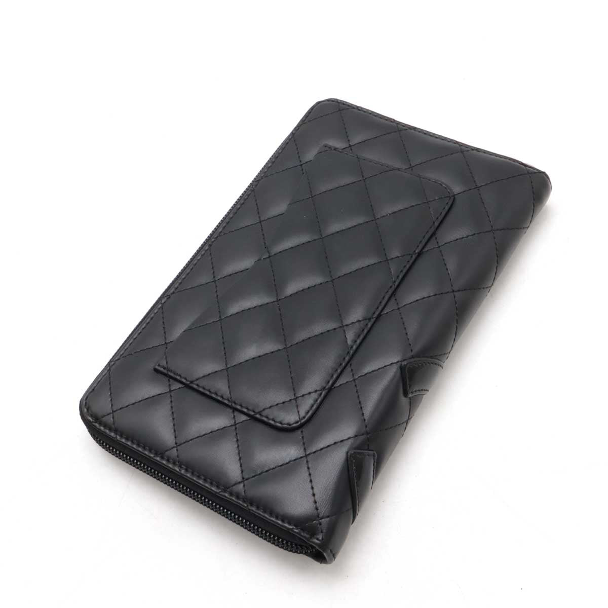 Chanel Cambon Line Coco Mark Long Zip Wallet Organizer Leather Enamel A48660
