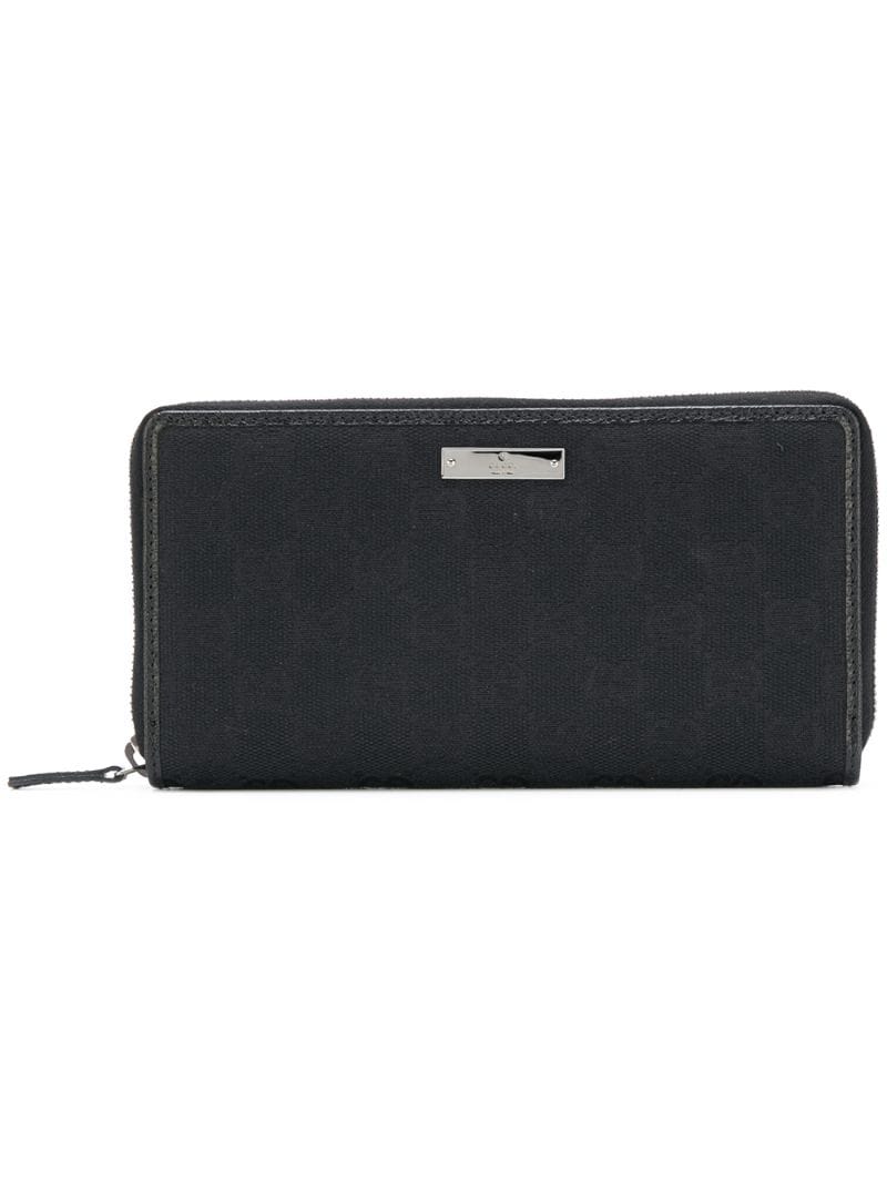 Gucci - logo plaque zip wallet - women - Cotton - One Size - Black
