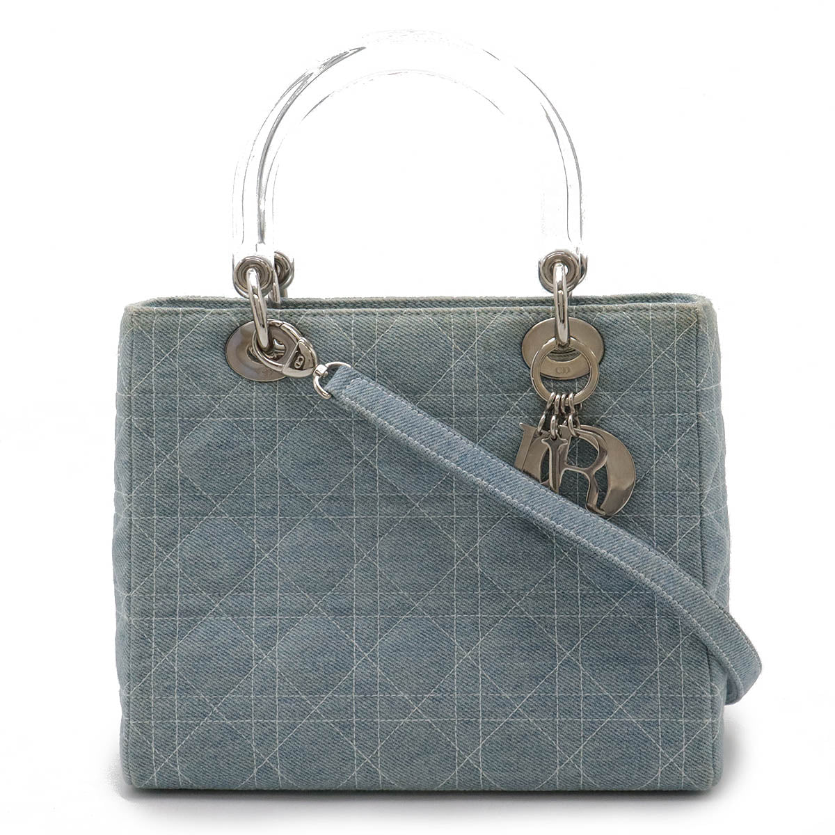 Dior Christian Lady 2Way Bag Light Denim Blue Travel Bag
