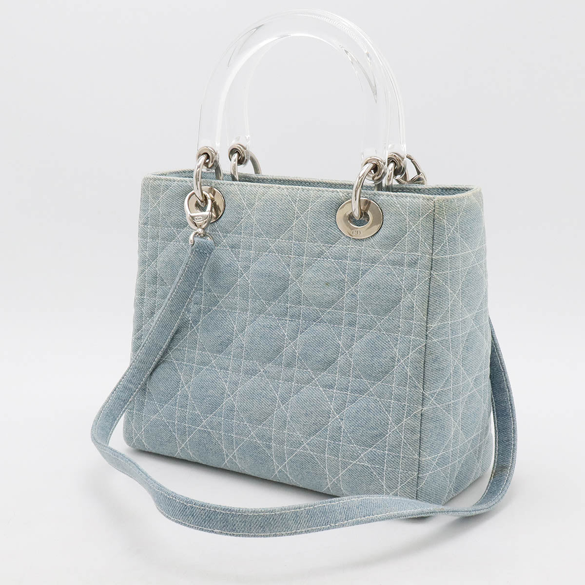 Dior Christian Lady 2Way Bag Light Denim Blue Travel Bag