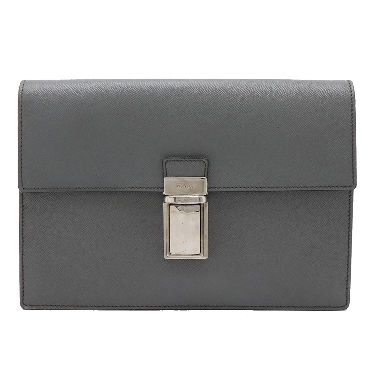 Prada Clutch Bag 2Way Bag Grey Leather Saffiano Gray