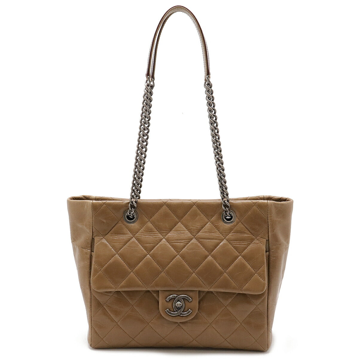 Chanel Leather Matelassé Coco Mark 2WAY Bag Khaki Brown