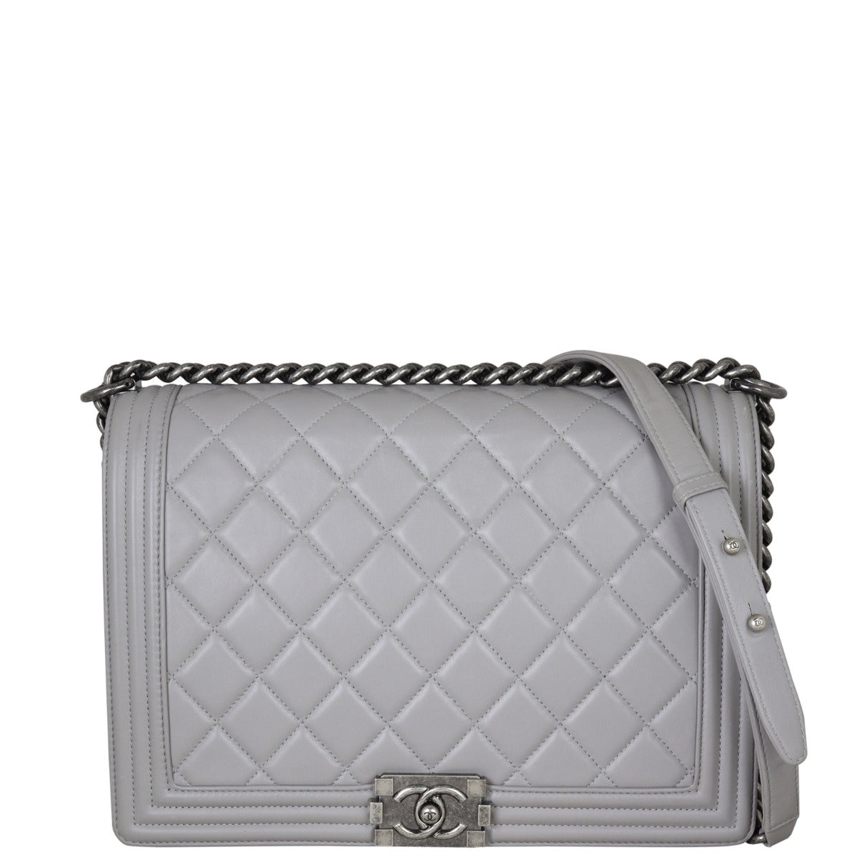 Chanel Boy Grey Handbag Large
