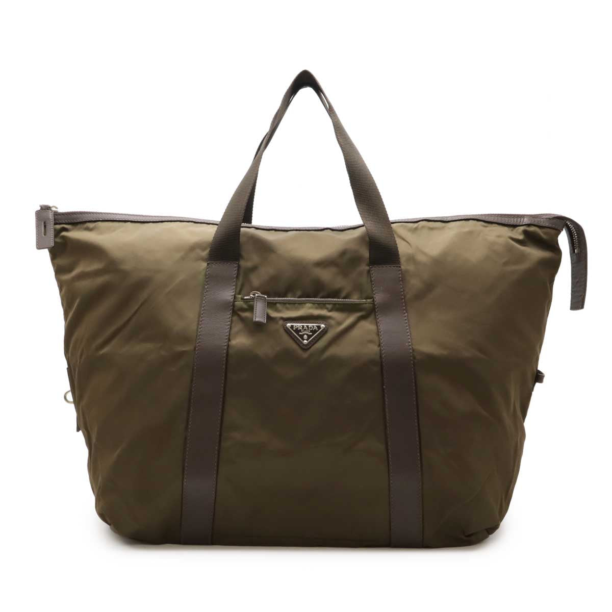 Prada Triangle Boston Bag Travel Bag Leather Nylon Logo