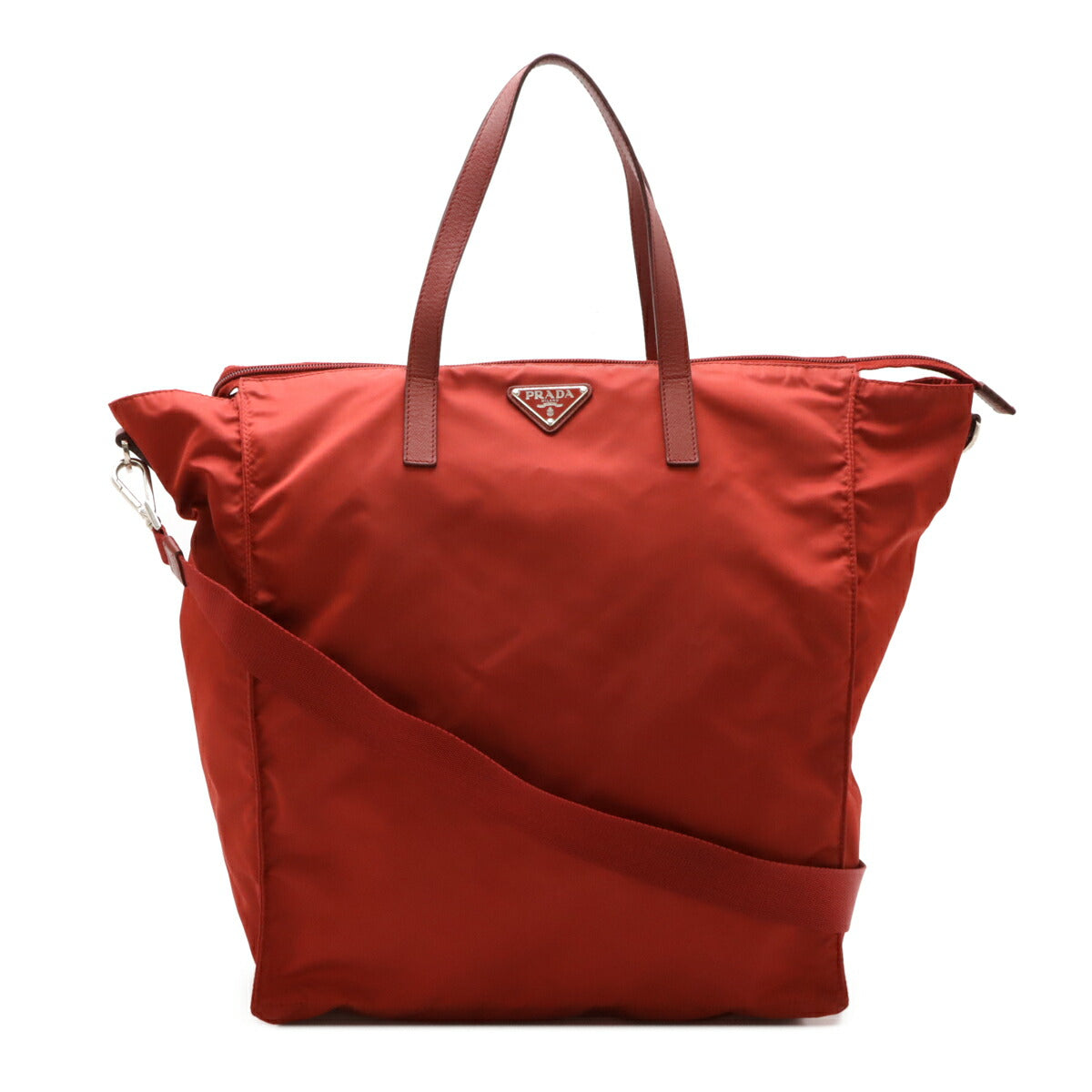Prada Triangle 2Way Tote Bag Leather Nylon Logo