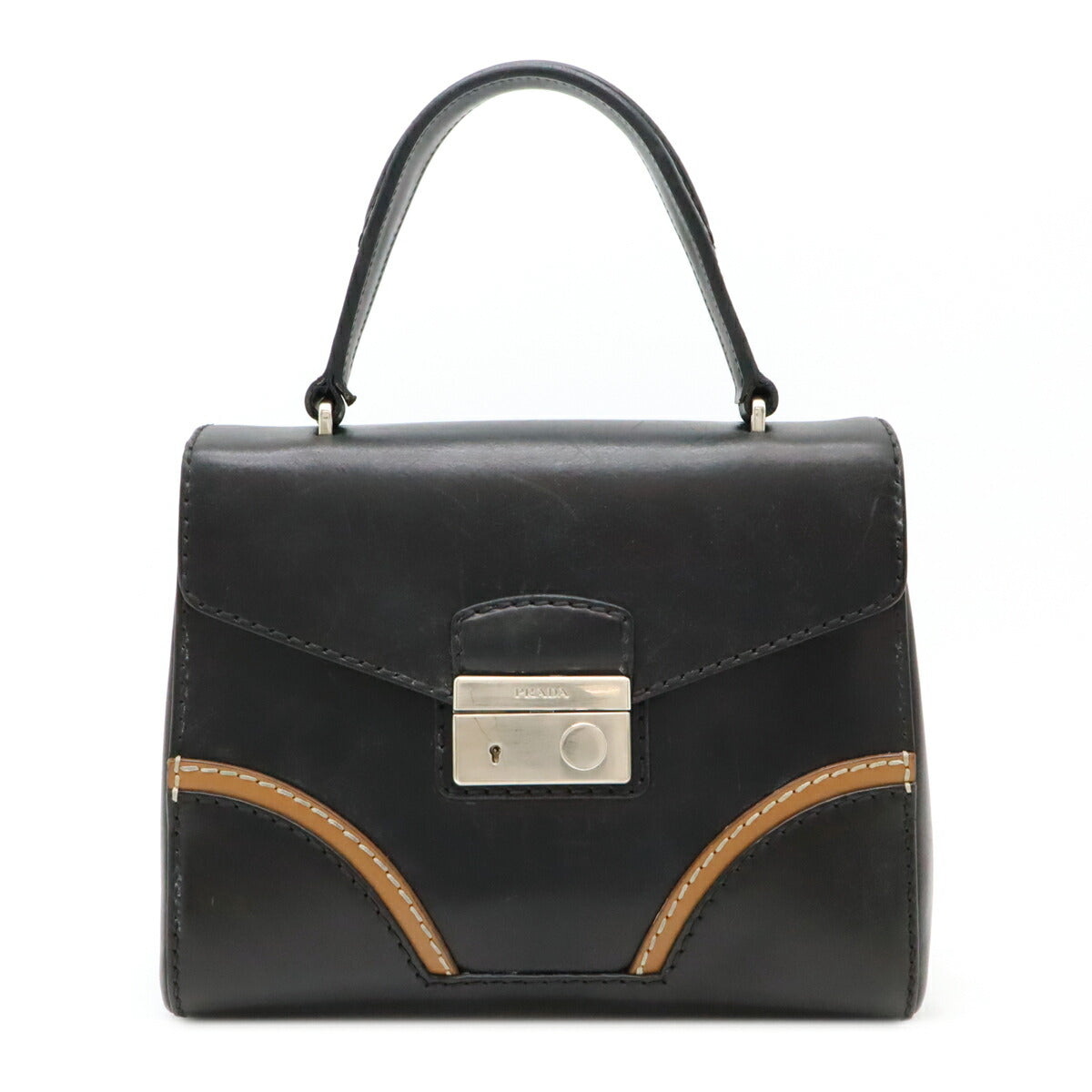 Prada Calf Stitch Rim Handbag Leather Calf Leather Travel Bag