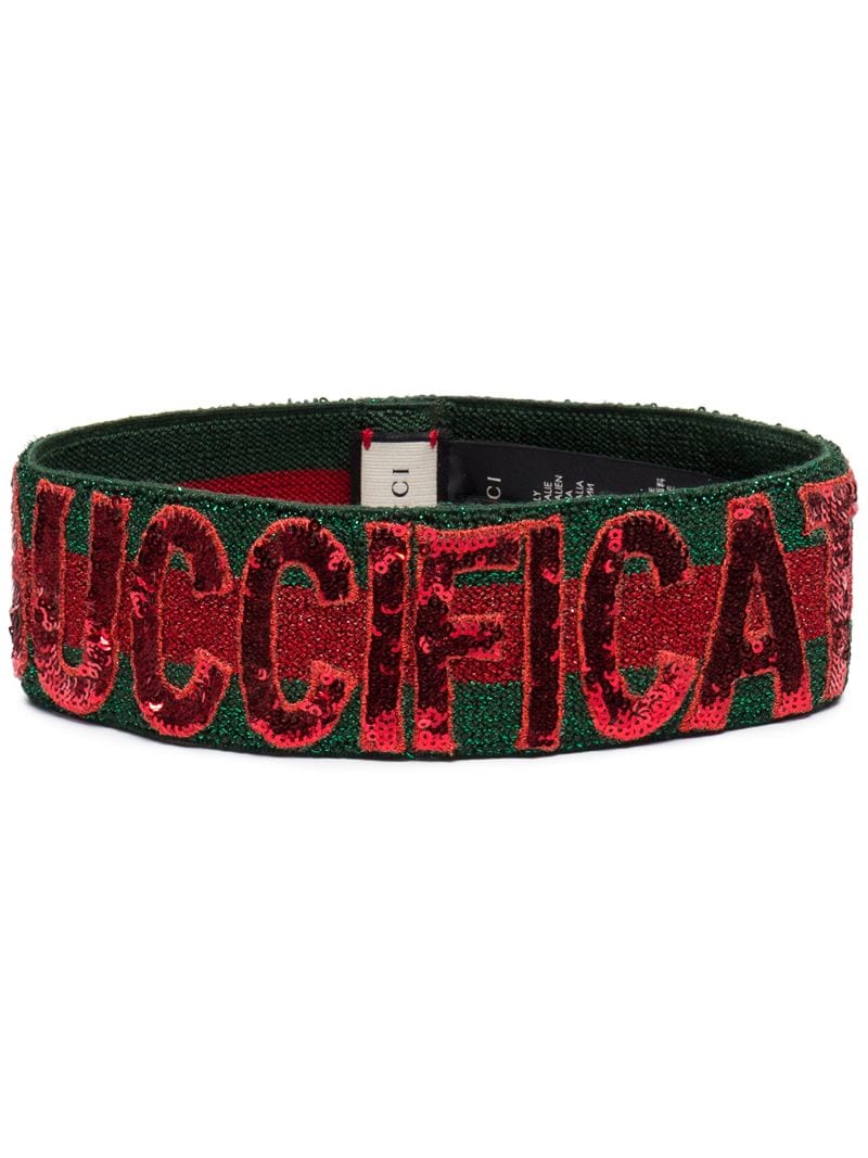 Gucci - green and red sequin Guccification headband - women - Spandex/Elastane/Metallic Fibre/Viscose/Polyamide - M - Green