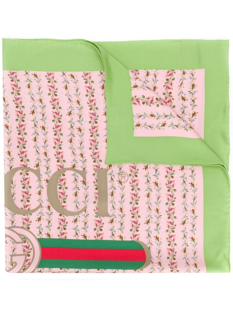Gucci - Gucci logo rose print silk scarf - women - Silk - One Size - PINK