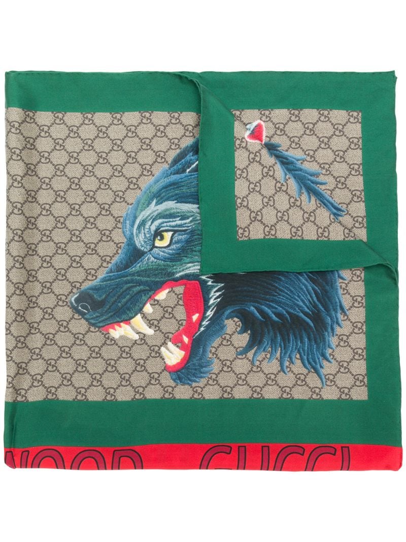 Gucci - wolf print scarf - men - Silk - One Size - Metallic
