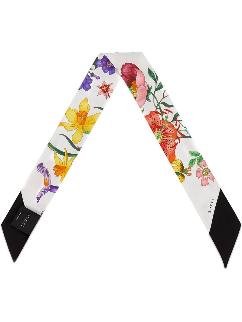 Gucci - Flora print neck bow - women - Silk - One Size - White