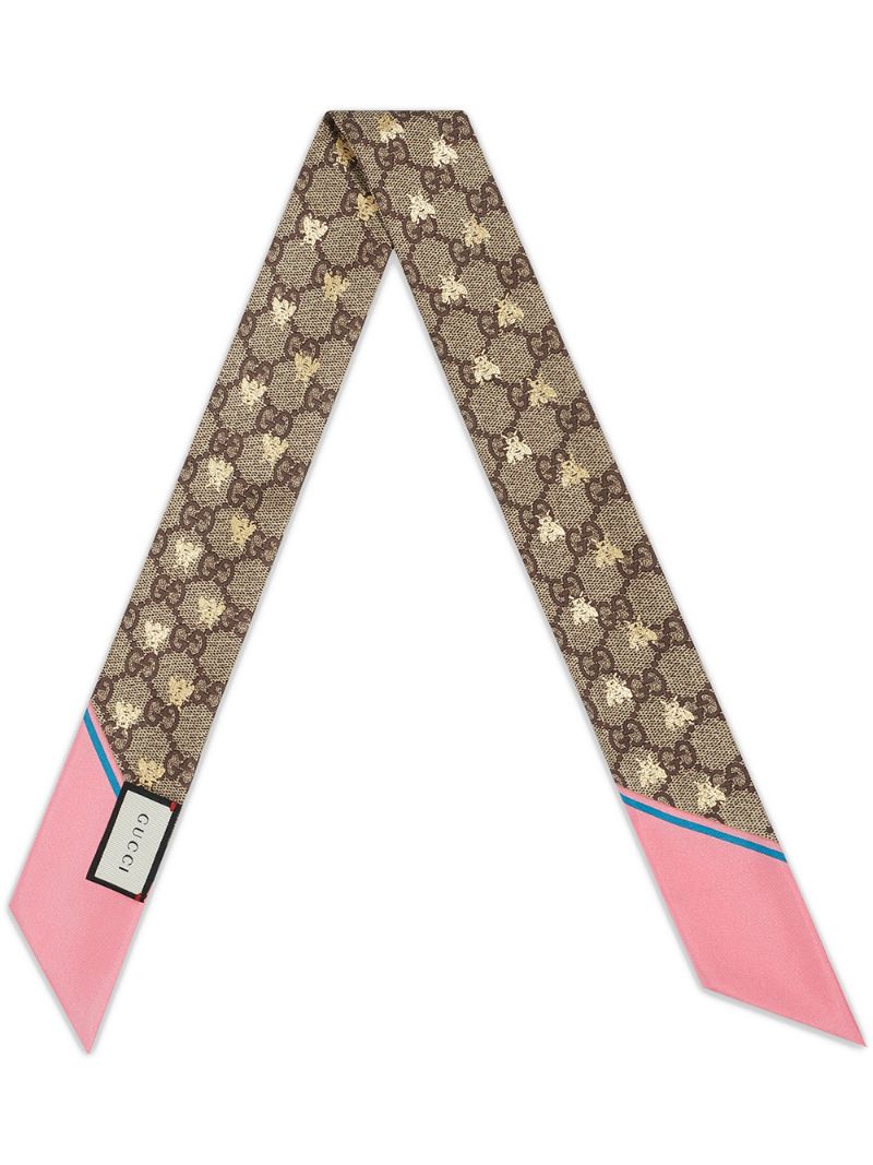 Gucci - GG bees silk neck bow - women - Silk - One Size - NEUTRALS