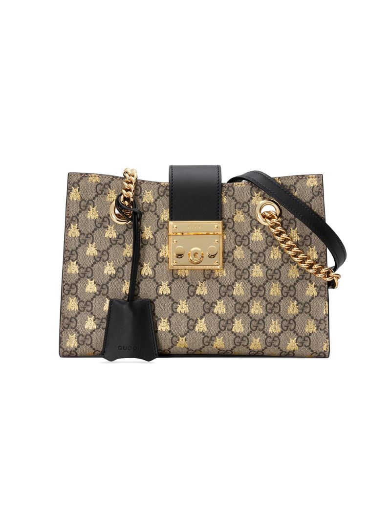 Gucci - Padlock small GG bees shoulder bag - women - Leather/Microfibre/Canvas - One Size - Neutrals