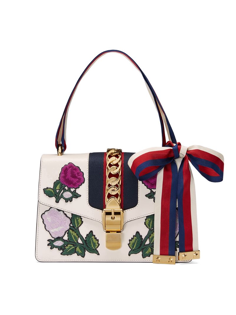 Gucci - White Embroidered Sylvie Small shoulder bag - women - metal/Leather/Suede/Nylon - One Size - White