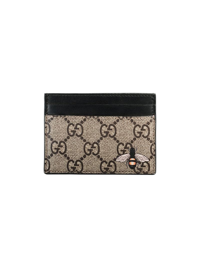 Gucci - Bee print GG Supreme card case - men - Canvas/Leather - One Size - NEUTRALS