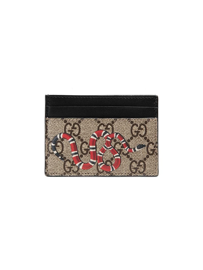 Gucci - Kingsnake print GG Supreme card case - men - Leather/Canvas - One Size - NEUTRALS