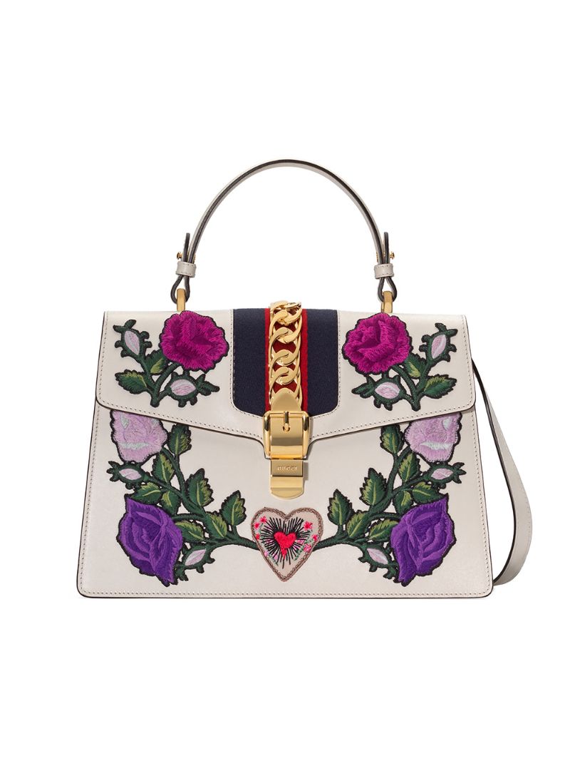 Gucci - White Embroidered Sylvie Medium Tote bag - women - Nylon/metal/Suede/Leather - One Size - White