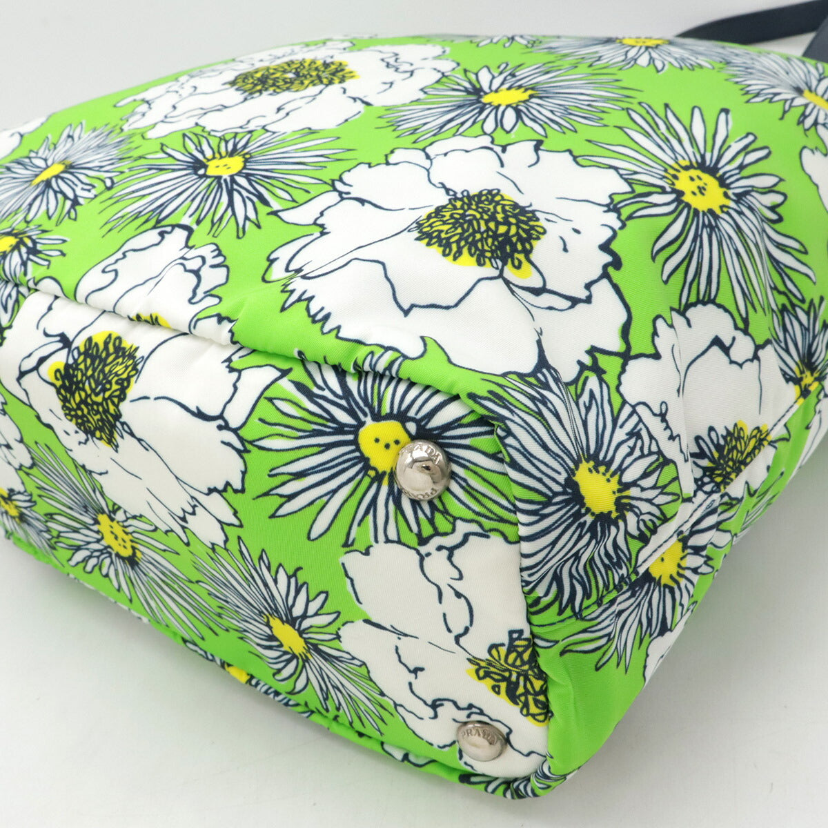 Prada 2Way Flower Print Tote Shoulder Bag Leather Nylon