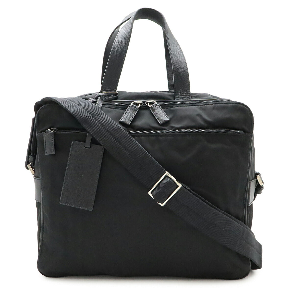 Prada 2Way Briefcase Handbag Leather Nylon Travel Bag Leather 2Way Briefcase