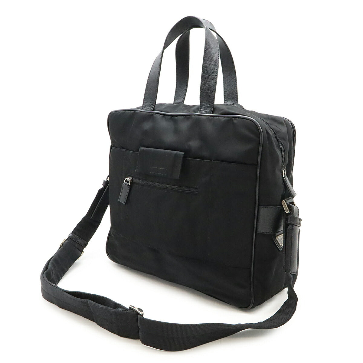 Prada 2Way Briefcase Handbag Leather Nylon Travel Bag Leather 2Way Briefcase
