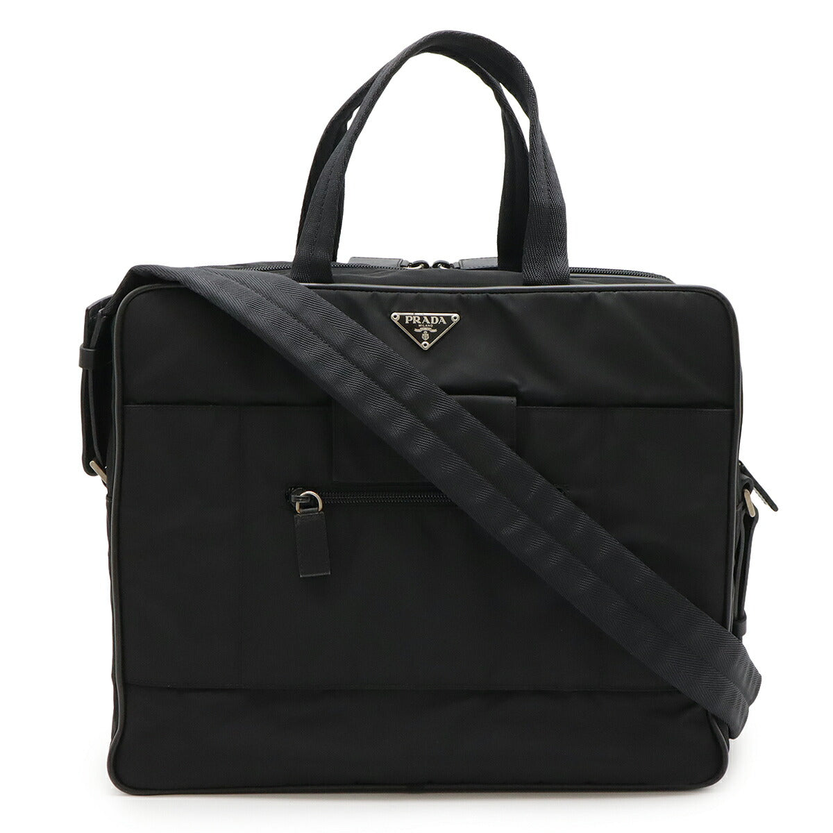 Prada 2Way Briefcase Handbag Leather Nylon Travel Bag