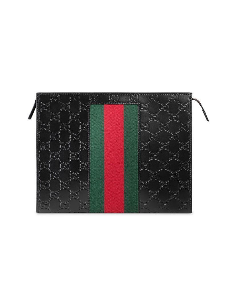Gucci - Gucci Signature Web cosmetic case - men - Leather/Microfibre - One Size - Black