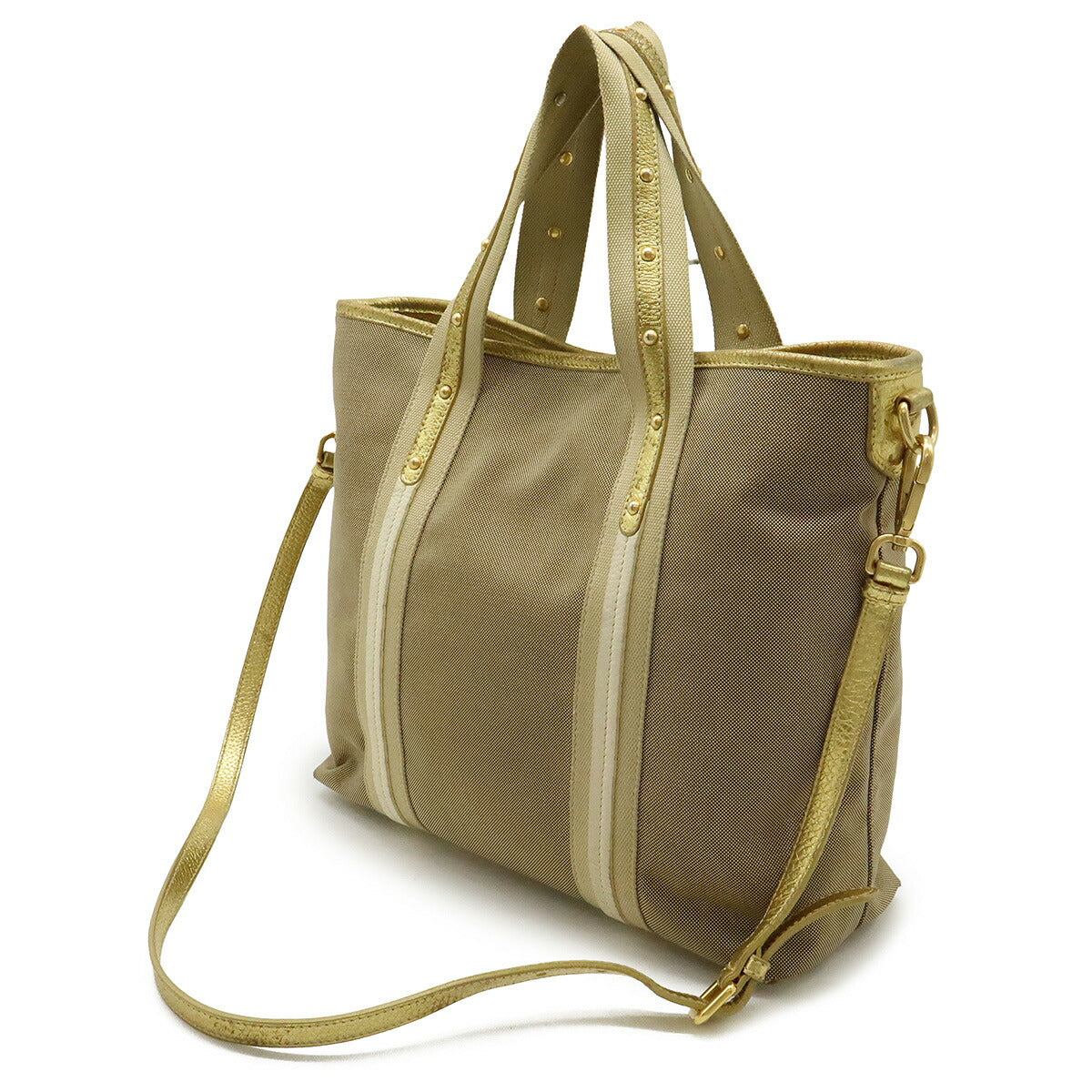 Prada Metallic 2Way Tote Bag Leather Canvas