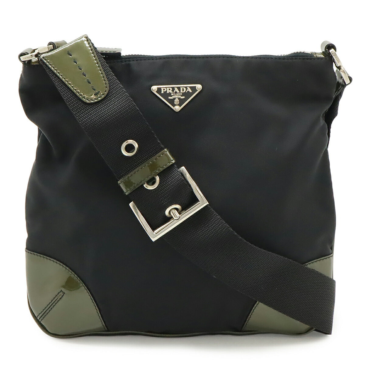Prada Triangle Shoulder Bag Leather Patent Nylon