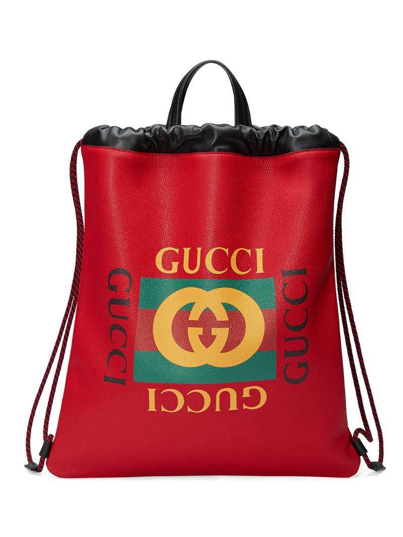 Gucci - Gucci Print leather drawstring backpack - men - Leather - One Size - Red