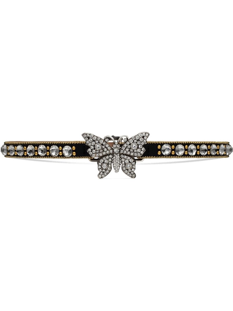 Gucci - Crystal studded butterfly choker - women - Crystal/Leather/metal - One Size - Black
