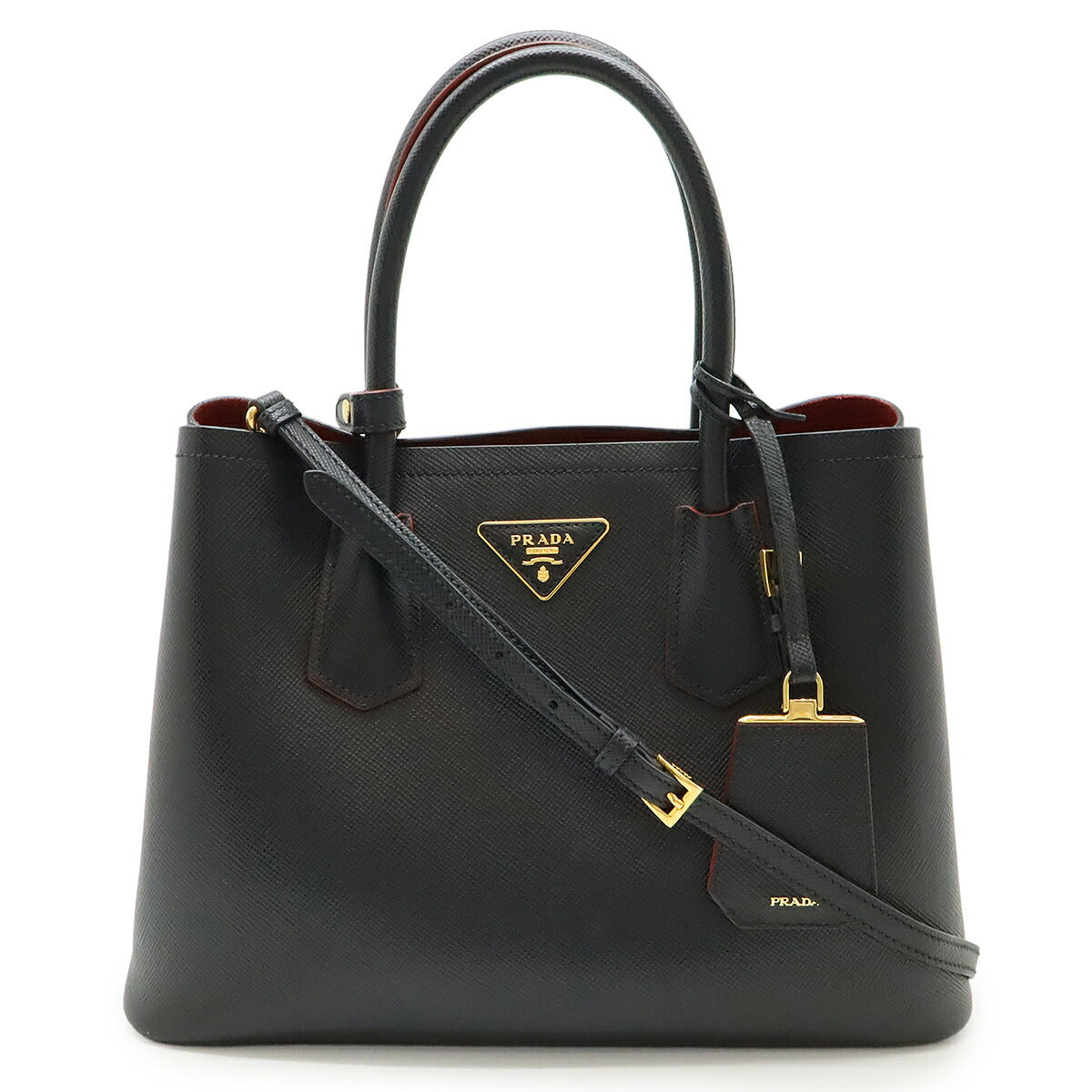 Prada Double 2Way Handbag Leather Embossed Travel Bag