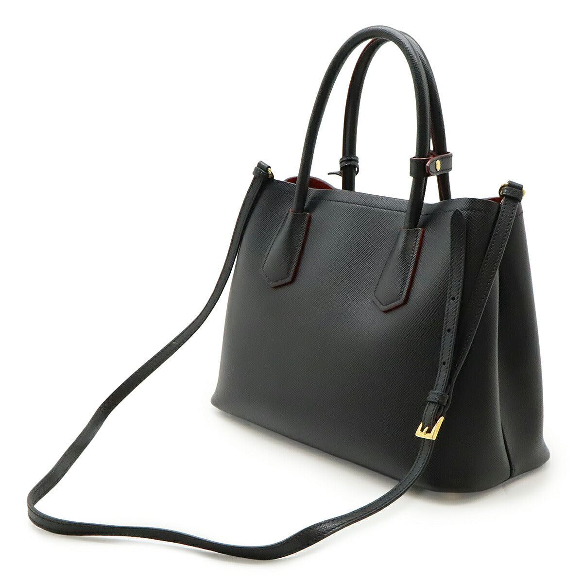 Prada Double 2Way Handbag Leather Embossed Travel Bag