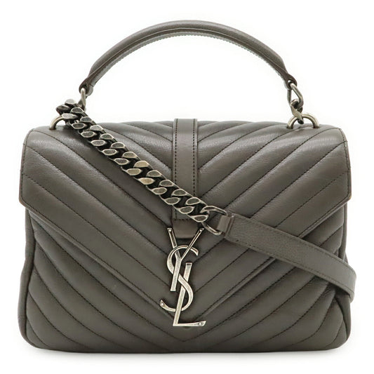 YSL Saint Laurent College 2Way Handbag Leather Travel Bag