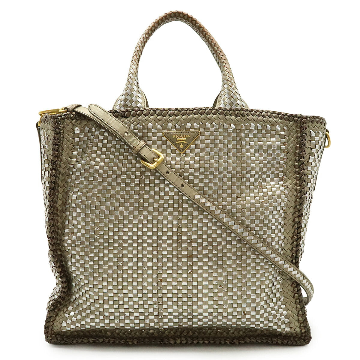 Prada Madras 2Way Tote Bag Leather