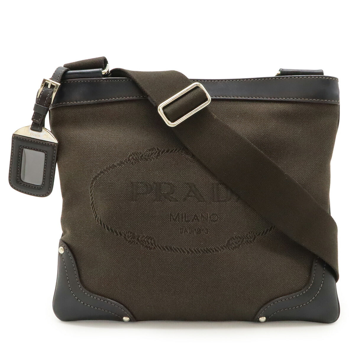 Prada Jacquard Shoulder Bag Leather Canvas Logo