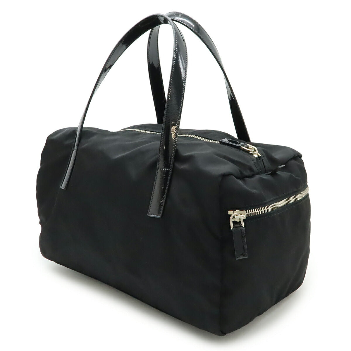 Prada Triangle Handbag Leather Patent Nylon Travel Bag