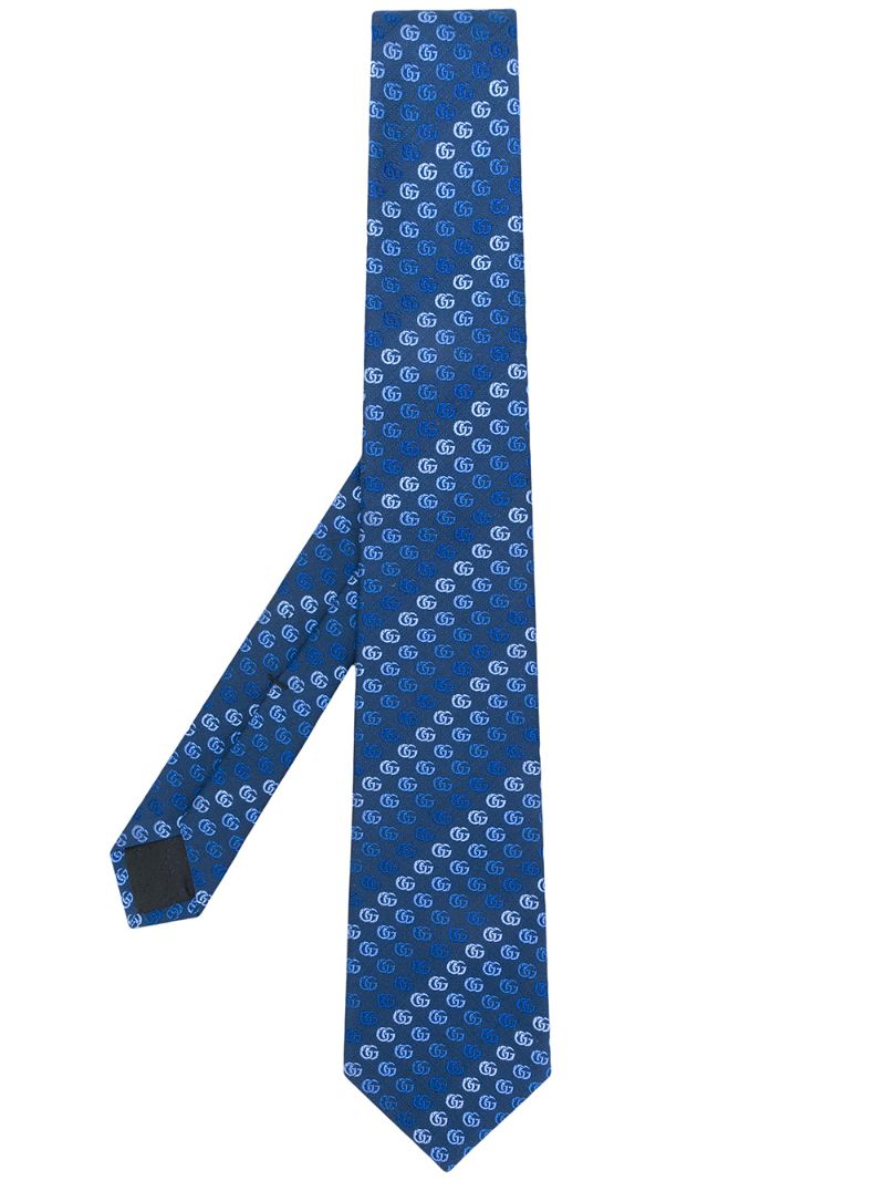 Gucci - double G logo embroidered tie - men - Silk/Cupro - One Size - Blue