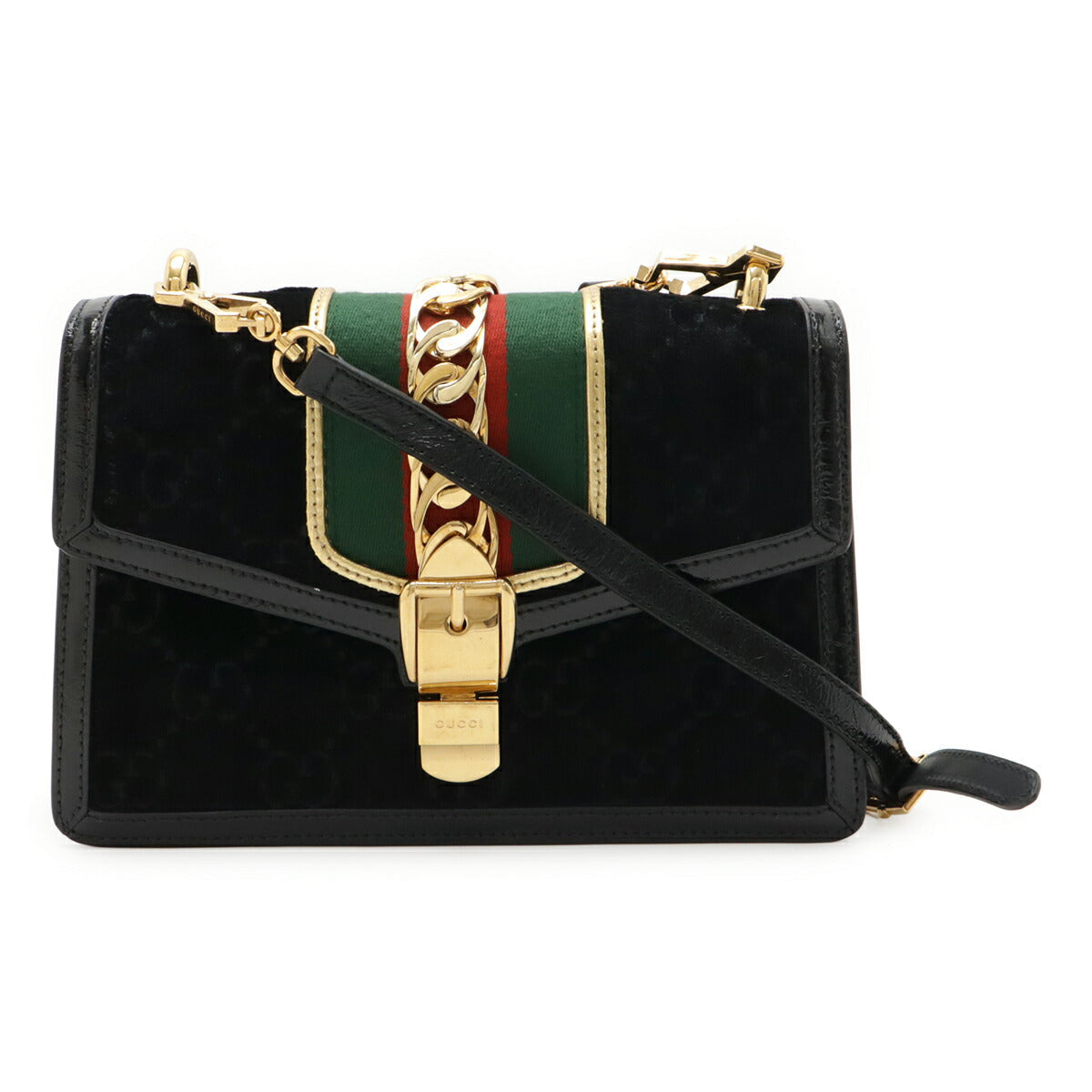 Gucci Sylvie Velvet Patent 2Way Shoulder Bag Leather