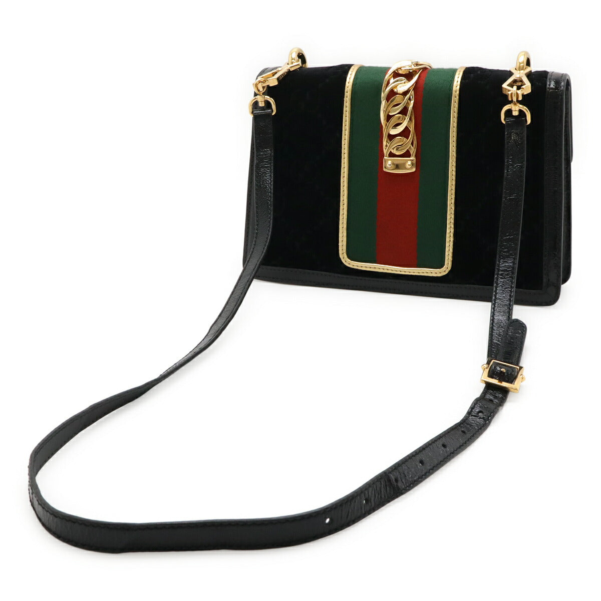 Gucci Sylvie Velvet Patent 2Way Shoulder Bag Leather