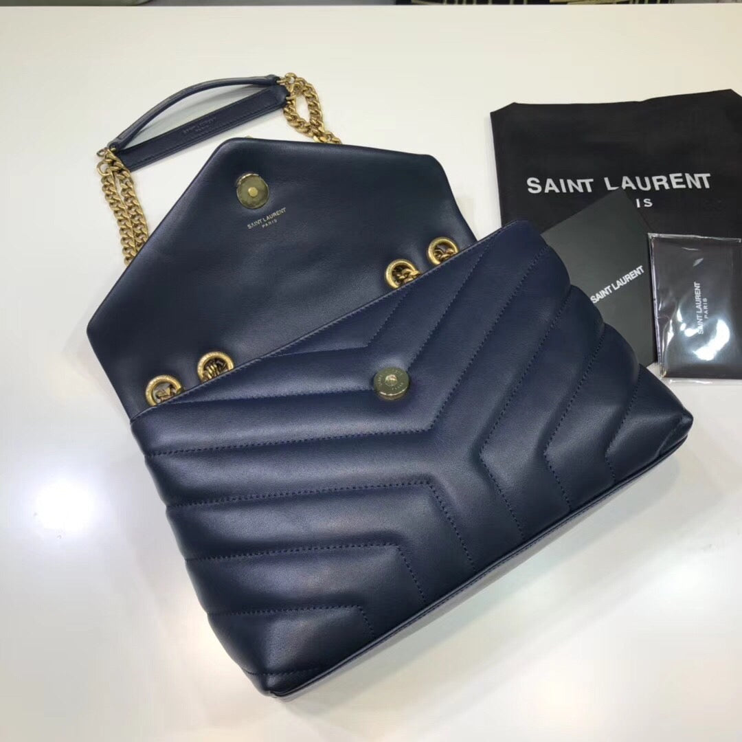 YSL Saint Laurent Loulou Lou Shoulder Bag Quilted Chain Blue For Women