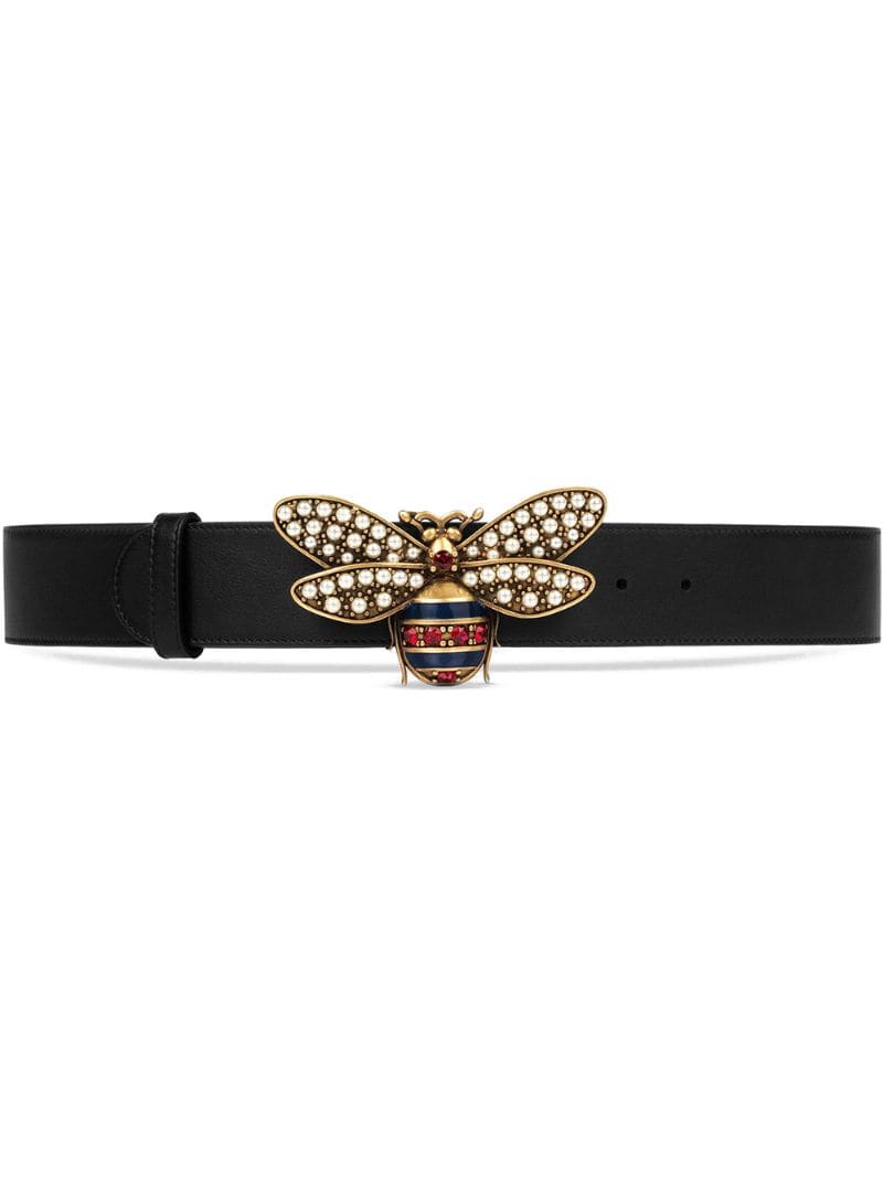 Gucci - Queen Margaret leather belt - women - Leather/metal/Crystal/Pearls - 85, 70 - Black