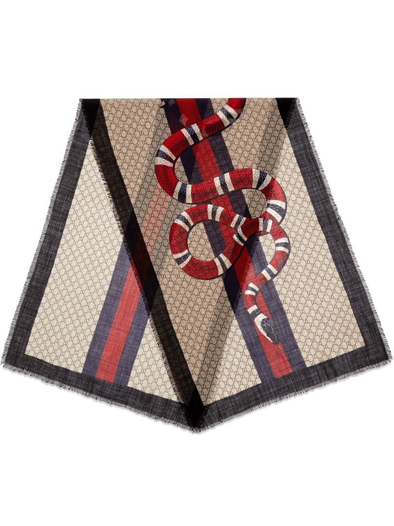 Gucci - Web and Kingsnake print wool scarf - men - Wool - One Size - Brown