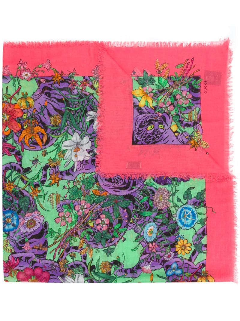 Gucci - floral print scarf - women - Cotton - One Size - Multicolour