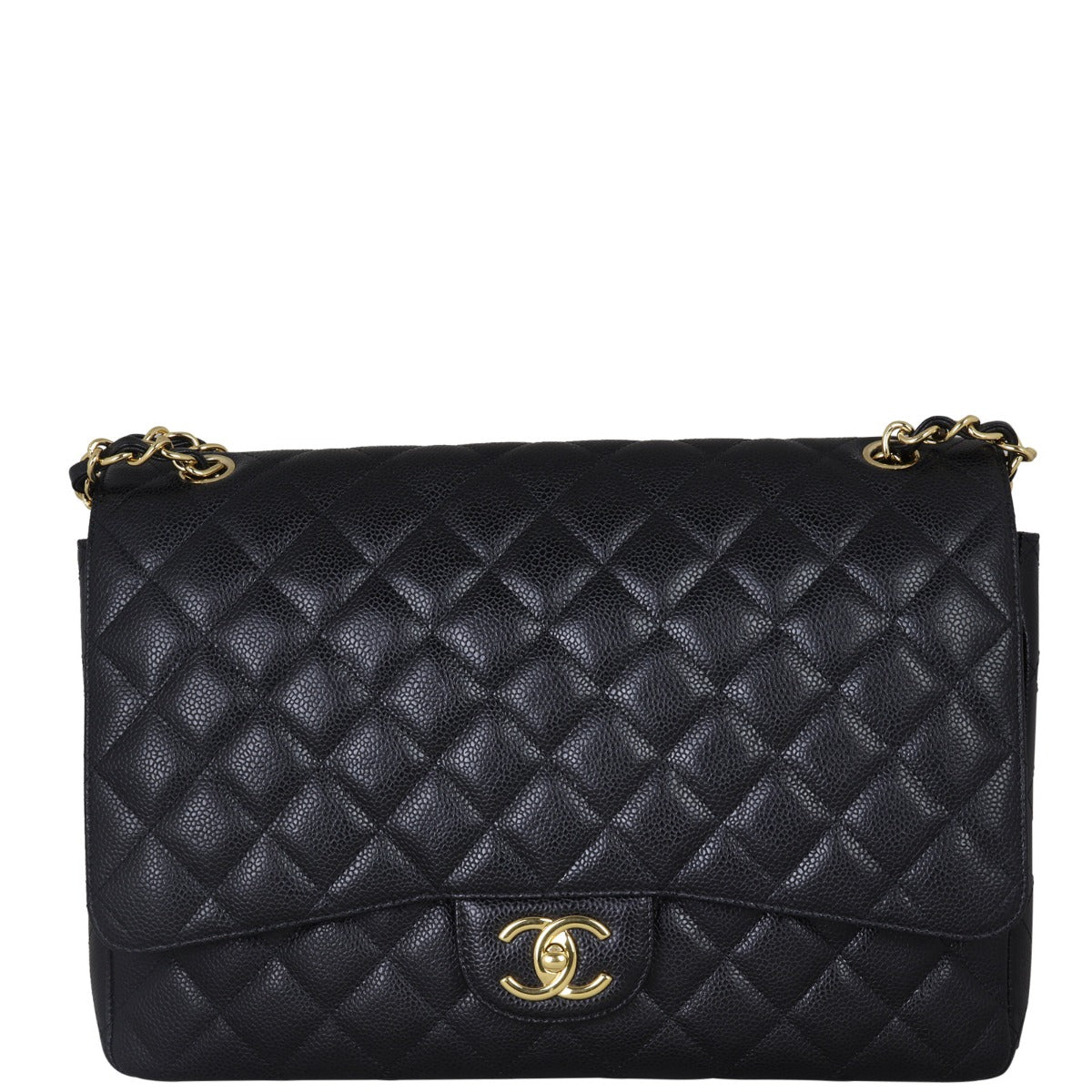 Chanel Classic Double Maxi Hardware Handbag Black Gold