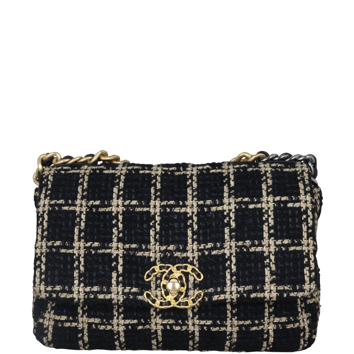 Chanel 19 Tweed Flap Bag And Black Beige Handbag
