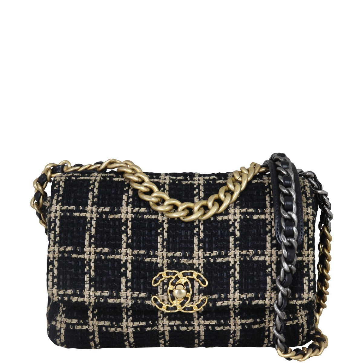 Chanel 19 Tweed Flap Bag And Black Beige Handbag
