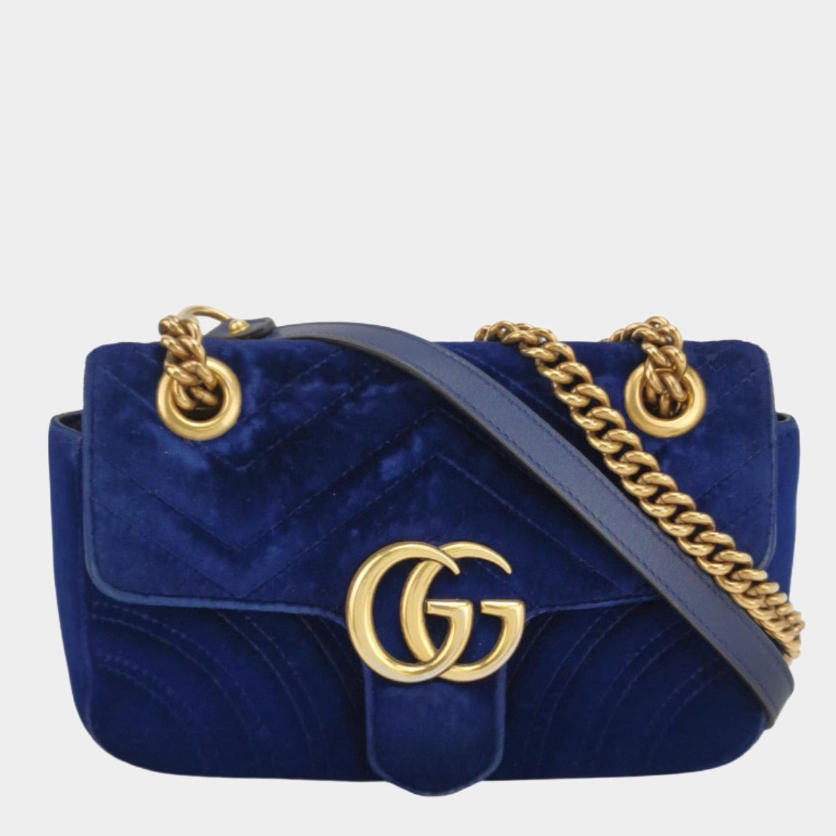 Gucci Marmont Velvet Navy Mini Flap Travel Bag