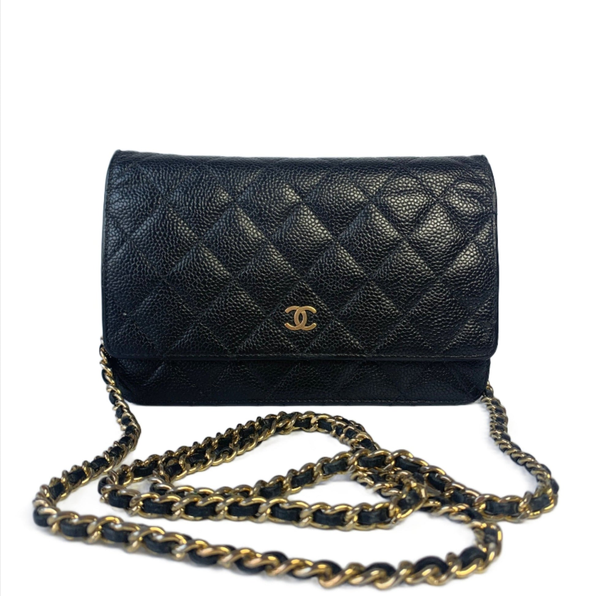 Chanel on WOC Caviar hardware Black Gold Leather Wallet Case Hardware 2