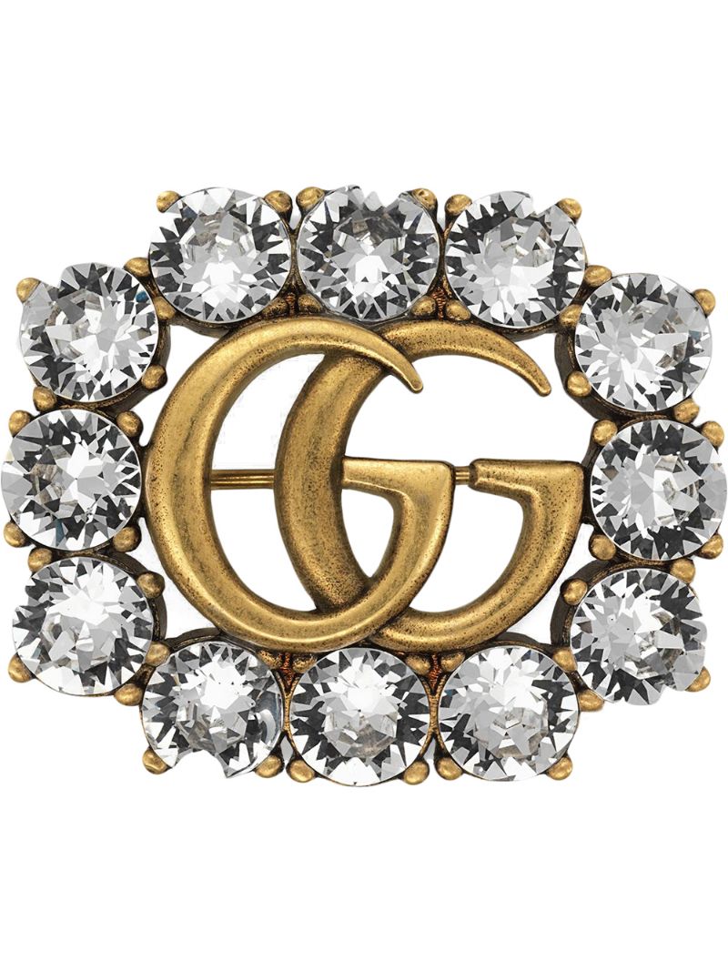 Gucci - Metal Double G brooch with crystals - women - metal/Crystal - One Size - Metallic